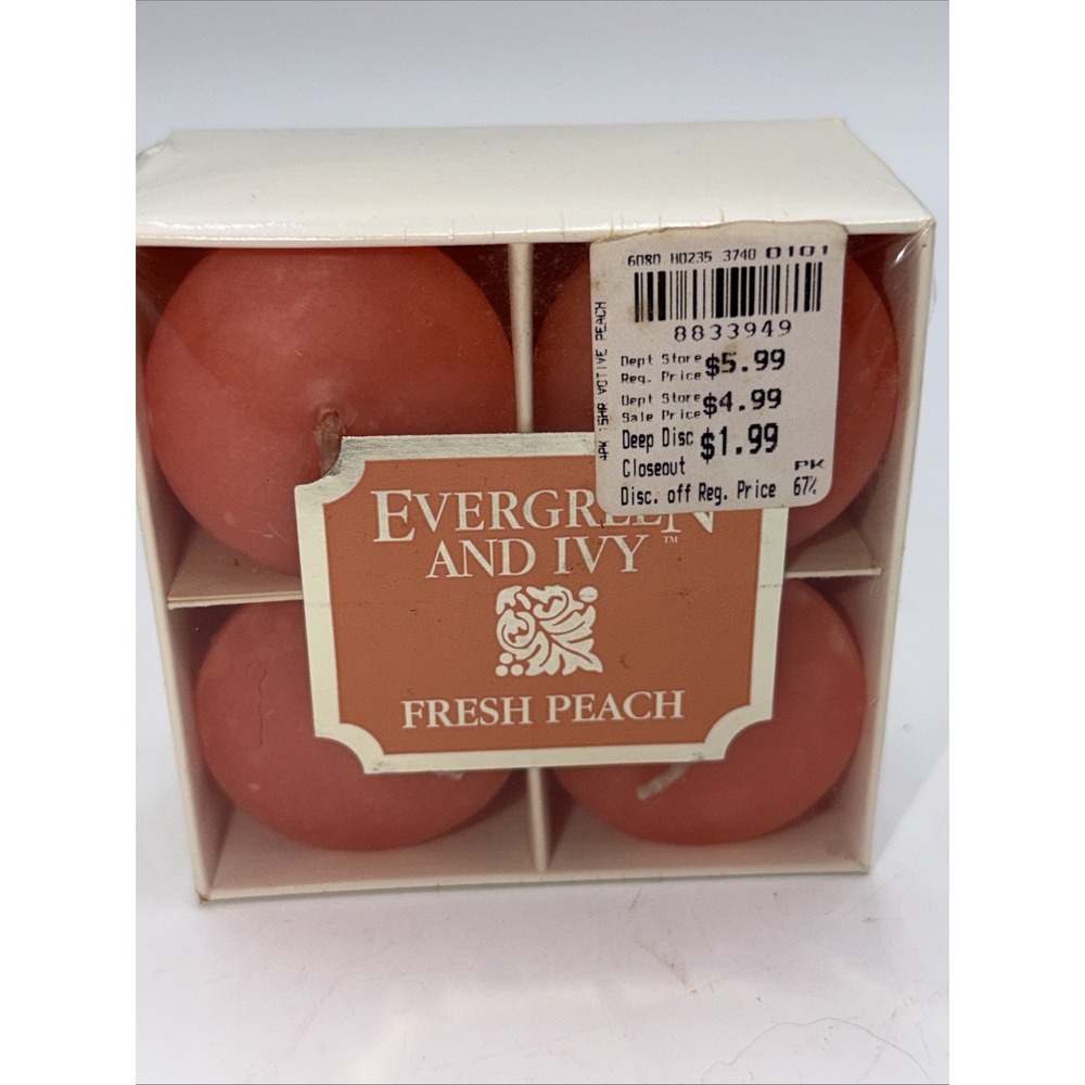 Vintage Evergreen And Ivy Fresh Peach Votive Candles Set Of 4 Made In USA